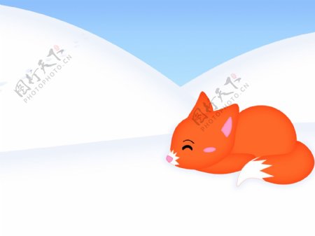 高清雪山可爱狐狸背景图片