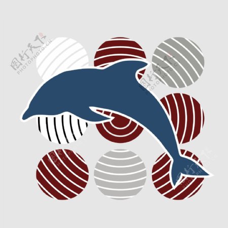 印花矢量图动物海豚几何圆形免费素材