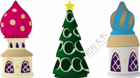 一三的俄罗斯圣诞树上的装饰品在白色背景矢量插画