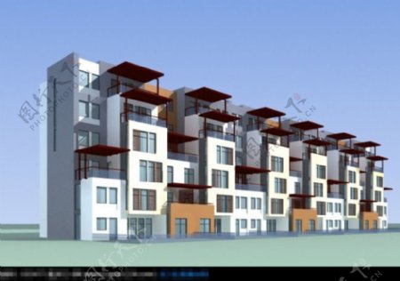 朴素经济建筑模型3d渲染图