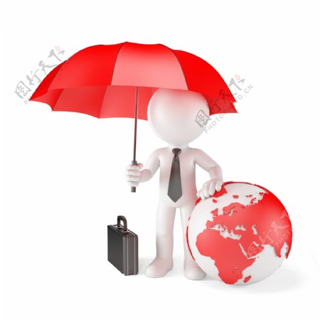 伞和地球的全球环保概念的商人