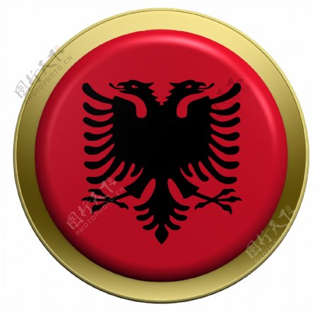 阿尔巴尼亚国旗上的圆形按钮白色隔离
