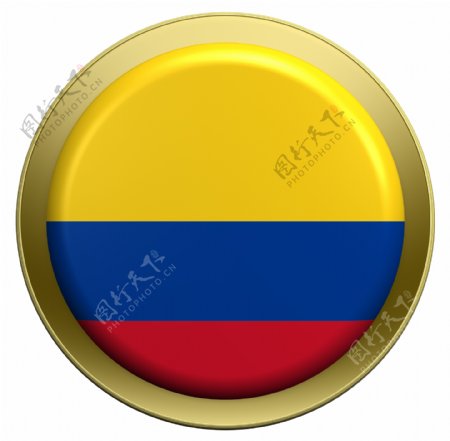 哥伦比亚国旗上的圆形按钮白色隔离