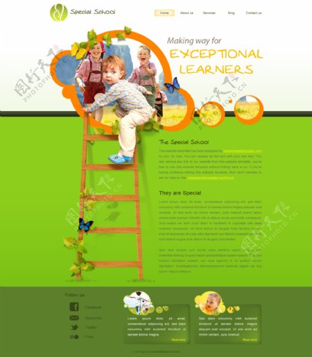 国外绿色幼儿园网站模版图片