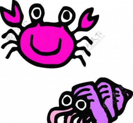 AI卡通动物集锦失量生物世界海洋生物螃蟹卡通海螺图片