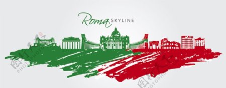 罗马手绘彩色城市素材图片