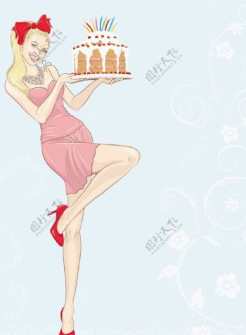 端着生日蛋糕的美女图片