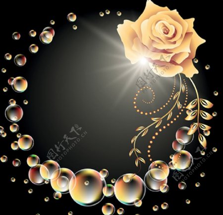 黄玫瑰梦幻气泡炫彩气泡图片