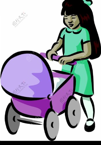 推婴儿推车的母亲图片