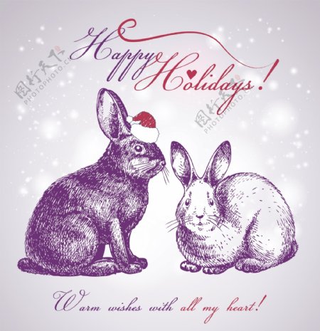 手绘兔子兔年庆祝图片