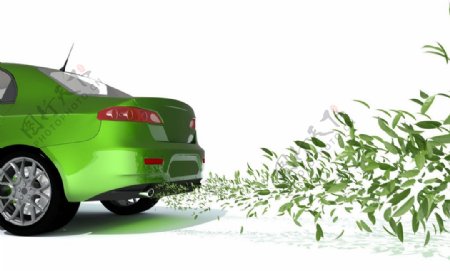 绿色环保汽车排出绿叶图片