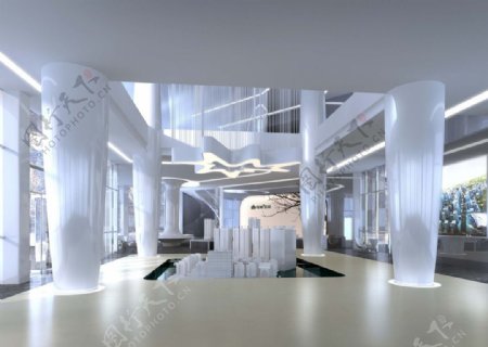 房地产公司大厅3d工装模型图片
