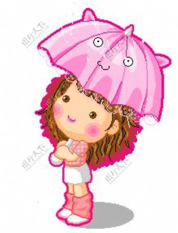 撑着雨伞的小女孩图片