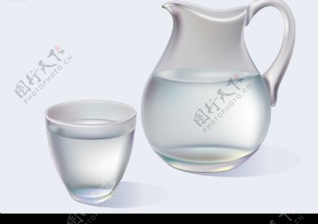 水玻璃杯与水壶矢量素材图片
