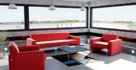 强光感红色沙发会客厅场景3D模型图片