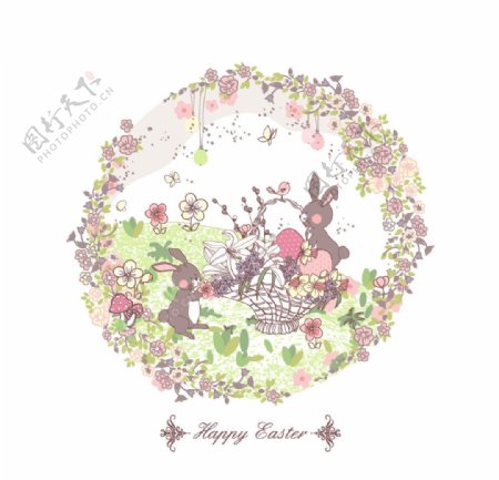 复活节兔子花卉图案图片