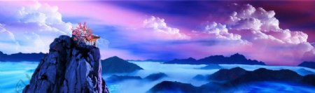 孤峰远山云海图片