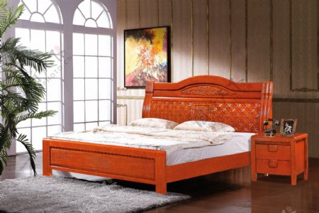 家具实木床背景图片