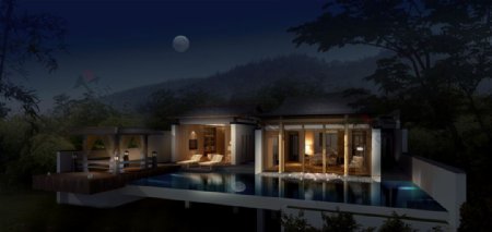别墅游泳池夜景设计图片