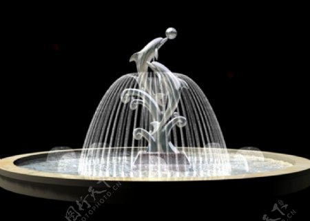 海豚雕塑喷泉3D模型图片