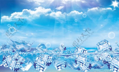 夏天水滴冰块背景图图片
