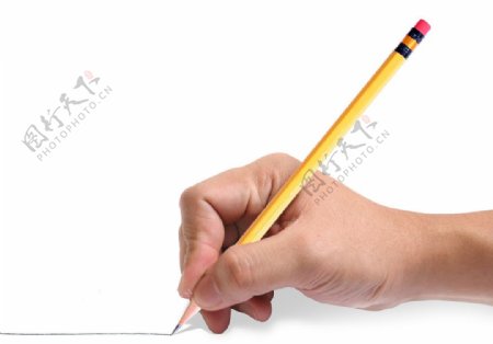 手手指握住笔铅笔画画橡皮擦特写近景横图留白彩色图片