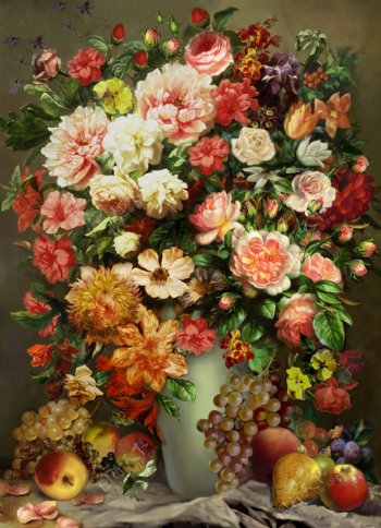 油画花瓶花卉欧式图片