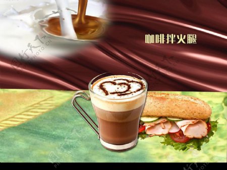 咖啡火腿汉堡图片