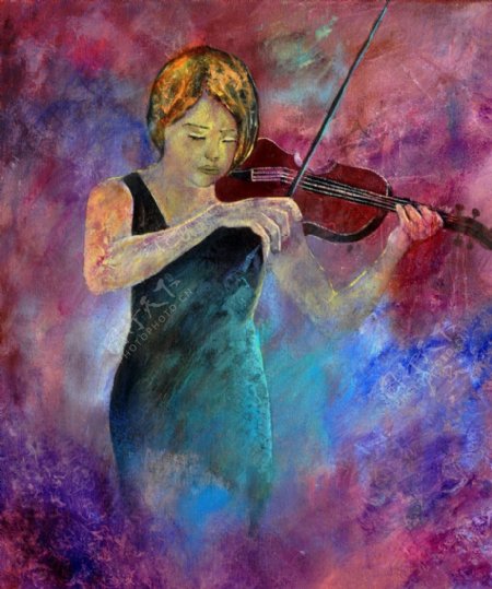 油画拉小提琴的女人图片