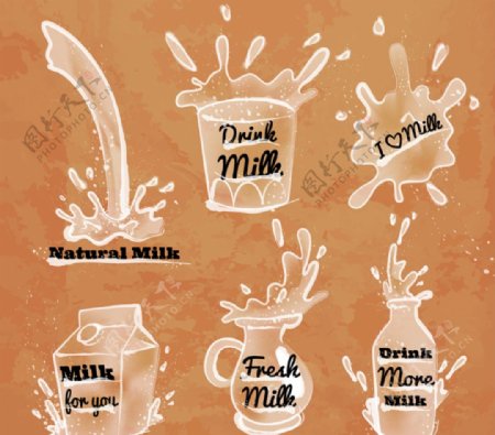 飞溅牛奶标签矢量素材图片