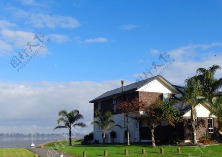 新西兰海滨建筑风景图片