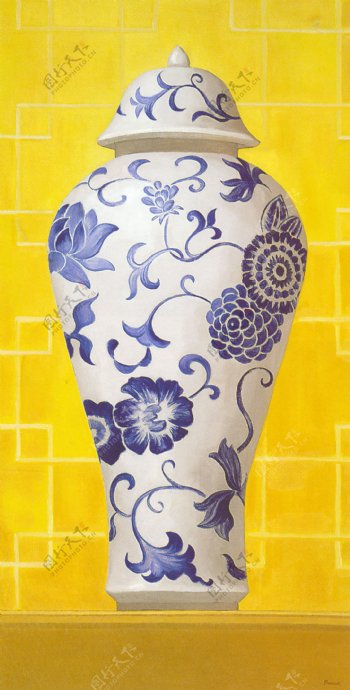 静物青花瓷瓶图片