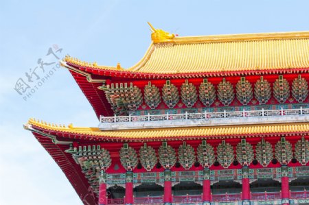 寺庙吊顶斗拱彩绘实景图片