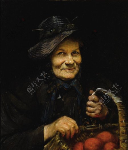 提篮子的黑衣老妇人图片