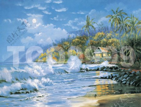 油画手绘油画海边风光50x40厘米图片
