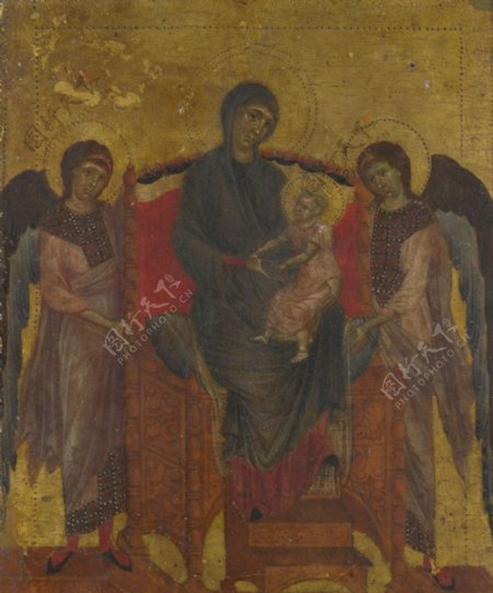 普查圣母圣婴与两个天使图片