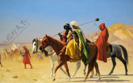 油畫杰羅姆阿拉伯人穿越沙漠图片