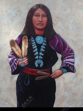 油画印第安妇女图片