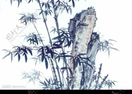 水墨植物山石图片