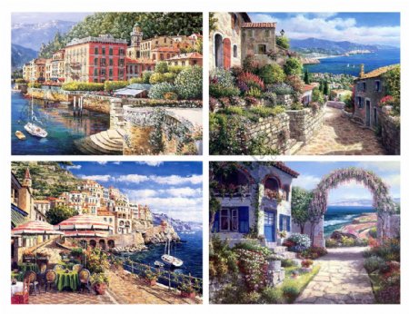 欧洲小镇油画图片