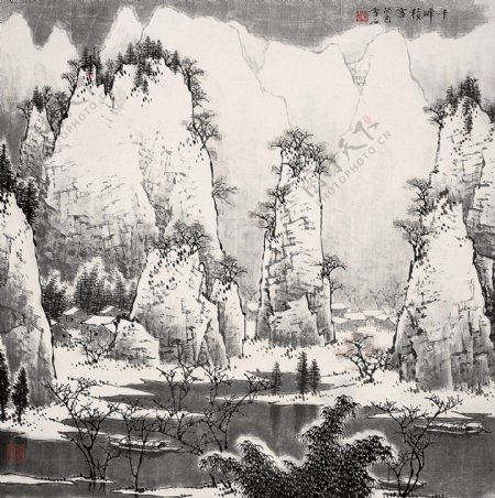 国画千峰积雪图片