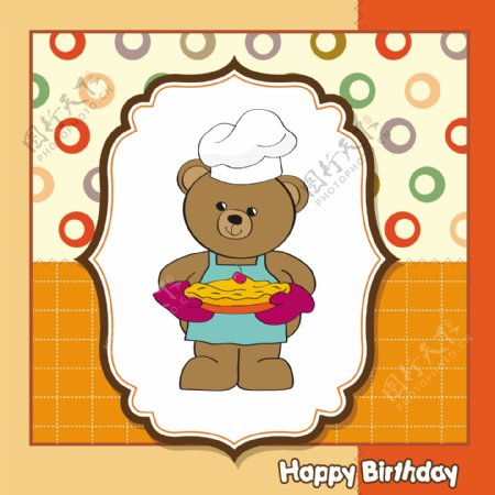 可爱小熊厨师宝宝生日贺卡图片