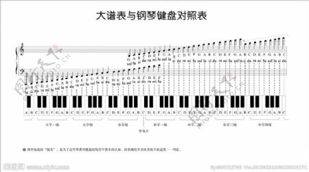 大谱表与钢琴键盘对照表图片