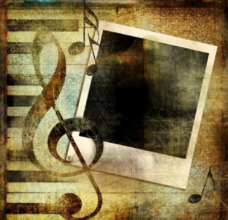 怀旧相框相片背景钢琴音符图片