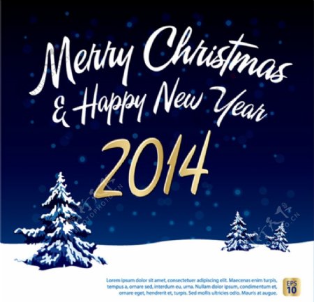 2014蓝色圣诞雪夜海报矢量素图片