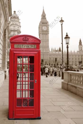 英国伦敦红色电话亭图片