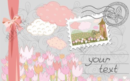 古典花纹花朵邮票邮戳明信片图片