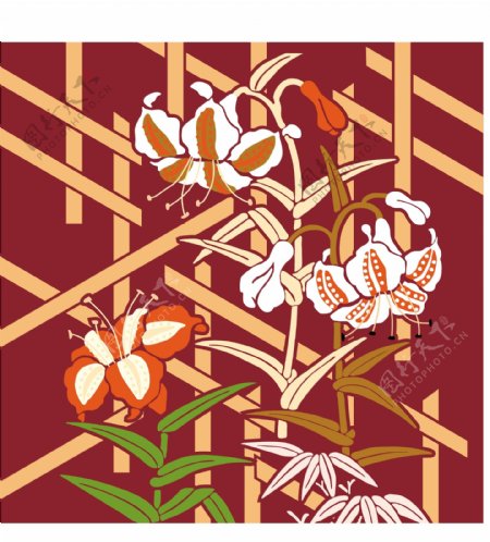 日本传统图案矢量素材82花卉植物图片