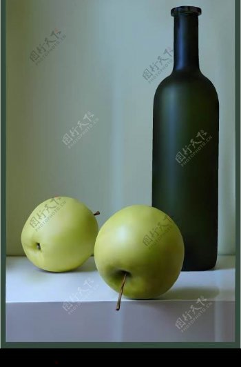 写实苹果与酒瓶矢量素材图片