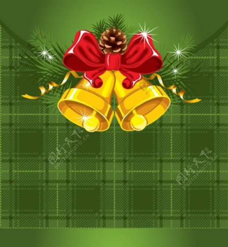 绿色布纹圣诞铃铛背景图片